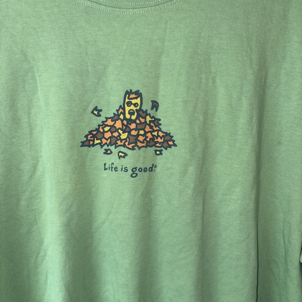 NWT Life is Good Women’s XL Long Sleeve Sage Green Dog Autumn Leaves Graphic Tee - Picture 3 of 5